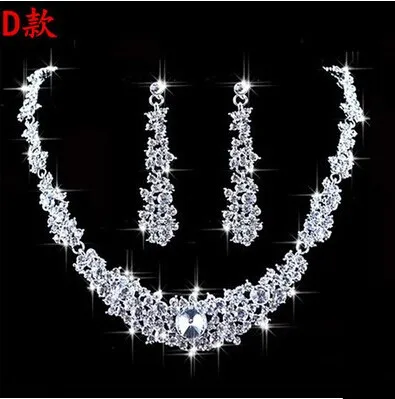 High Quality Silver Luxury Oversize Crystal Wedding Jewelry Sets Hollow-out Flower Necklace&Earrings Set For Woman (2)