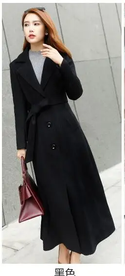 Осенне-зимняя ветровка большого размера, шерстяное пальто, корейское тонкое темпераментное длинное пальто, Высококачественная Женская шерстяная куртка, пальто 5XL - Цвет: black