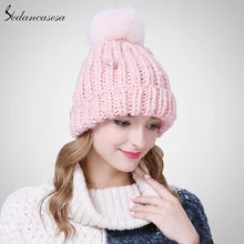 Sedancasesa Skullies& Beanies для женщин теплые однотонные женские зимние вязаные шерстяные Gorro Feminino Inverno с помпоном