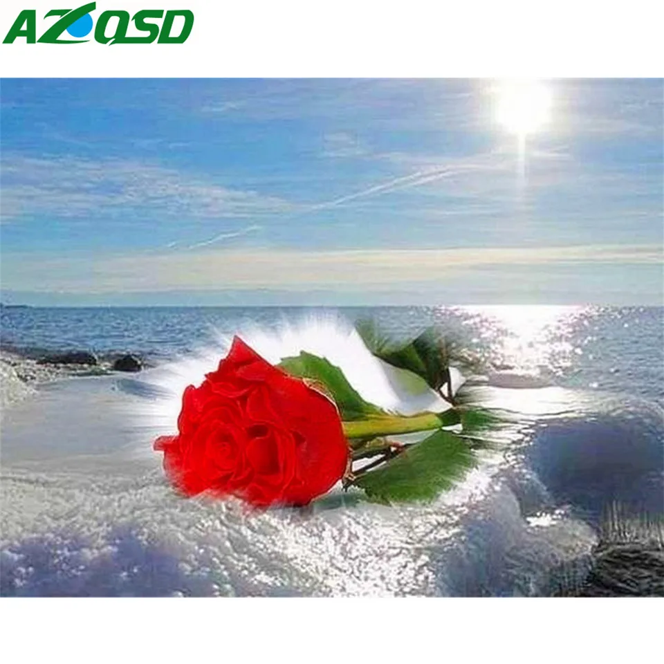 

AZQSD Full Round Drill Diamond Painting Red Rose Picture Of Rhinestones Wall Decor Diamond Mosaic Flowers Handmade Crafts