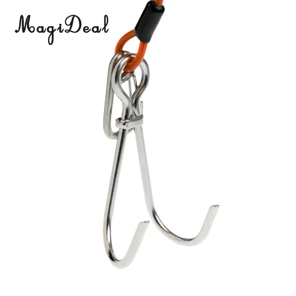 MagiDeal High Strength Scuba Diving Reef Double Hooks&Spiral Coil Lanyard+Carabiner Kit for Drift Dive Swiming Underwater Sport