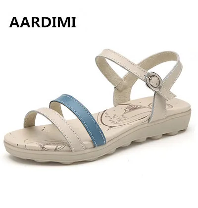 

New arrival 2017 solid genuine leather summer flats sandals woman buckle flat with women summer shoes wedges sandals shoes woman