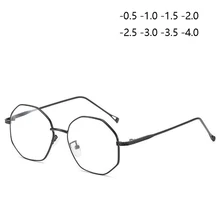 Круглые металлические женские очки с градусами мужские ультралегкие готовые очки для близорукости-0,5-1,0-1,5-2,0-2,5-3,0-3,5-4,0