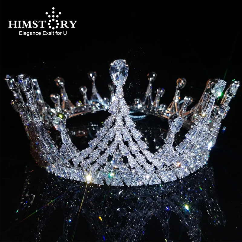 

Himstory Luxury European Jewelry Round Cubic zircon Wedding Headdress and Crown Bride Design Parade Queen's Crown