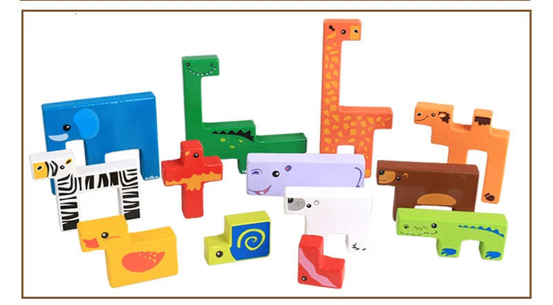 Творческий с мультипликационным рисунком доска 3D Животные строительные блоки Головоломка Детские развивающие красочные деревянные монтессори игрушка