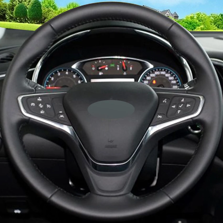 Black Leather Hand stitched Car Steering Wheel Cover for Chevrolet