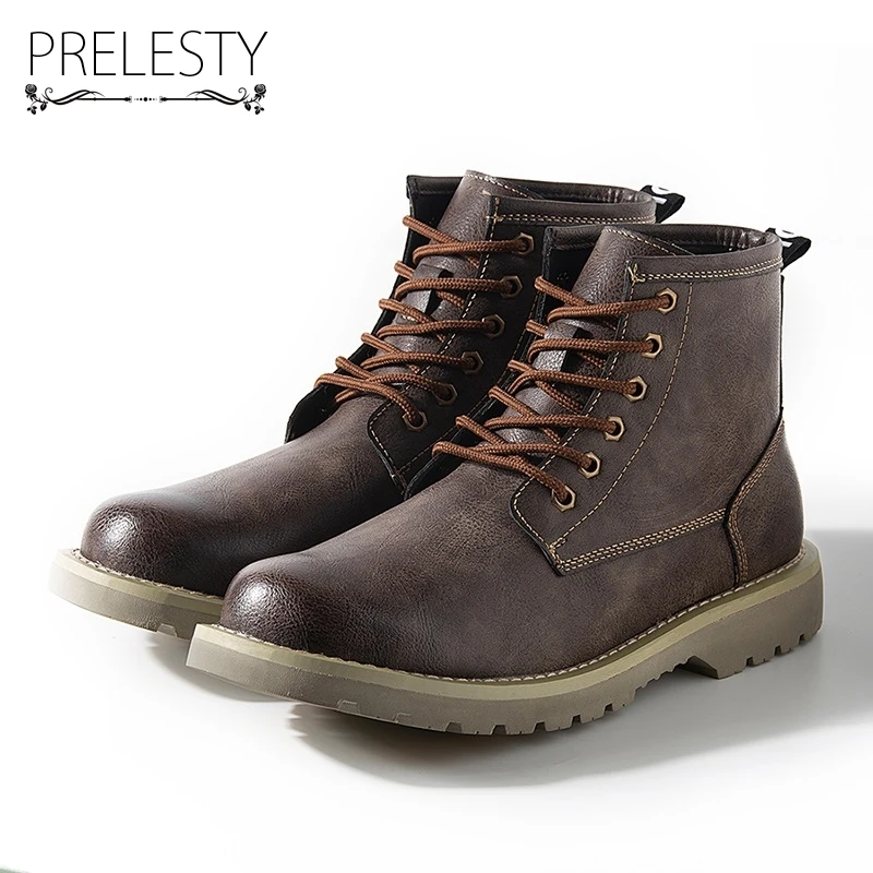 

Prelesty Men Ankle Boots Outdoor Waterproof Sand Motor Cycle Shoes Classical Genuine Cow Leather Shoes Tough Quality Dropship