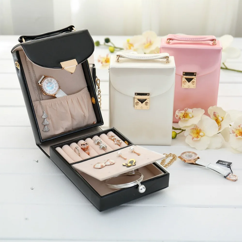 Newest PU Leather Jewelry Box Portable Travel Mini Make up Organizer