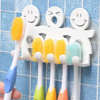 

Cartoon Cute Smile Face Sucker 5 Position Toothbrush Holder Suction Hooks Bathroom Accessories Family Set Wall Toothbrush holder