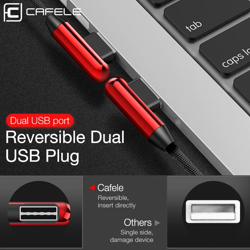  Cafele Beleuchtung USB Kabel für iPhone Micro Typ C 2.4A 12 M 18 M Dual L Biegen Daten Kabel für iP