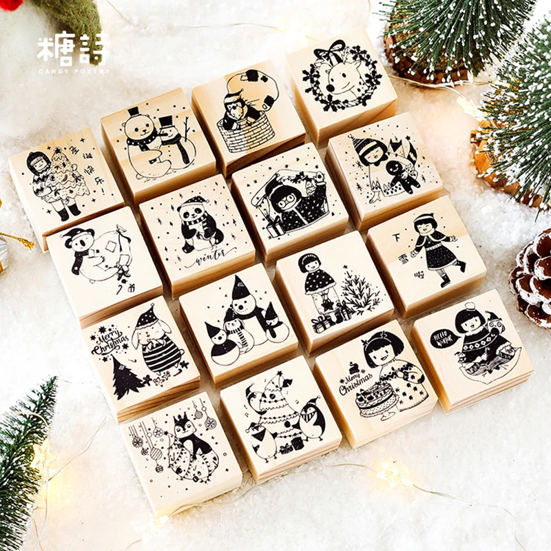 

Vintage Christmas night decoration stamp DIY wooden rubber stamps for scrapbooking stationery scrapbooking standard stamp
