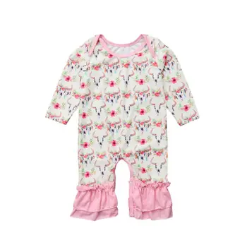 

Xmas Newborn Infant Baby Girls Deer Romper Long Sleeve Ruffle Flower Cotton Romper Long Pants Baby Girl Clothes Outfits 0-24M