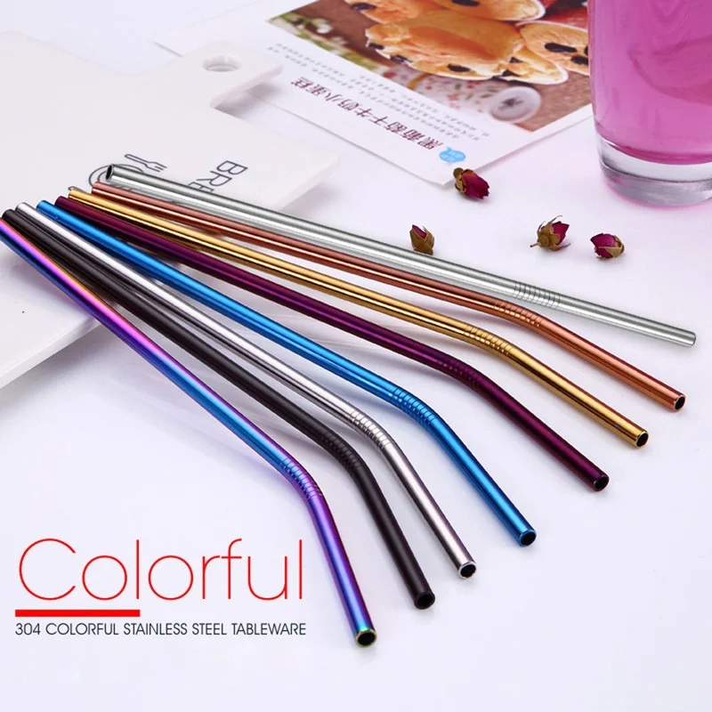 

Urijk Fashion 4 Pcs Multicolor Stainless Steel Metal Drinking Straw Reusable Straws + 1 Cleaner Brush Kit