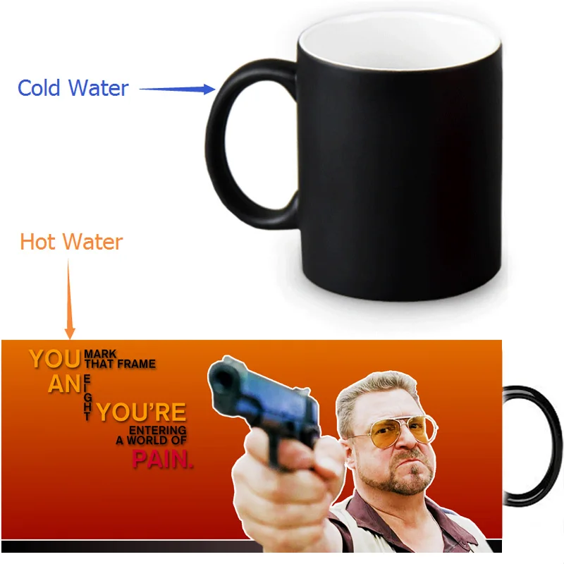 

The Big Lebowski mugs morphing heat reveal coffee mug hot water changing color magic tea cups customize gift