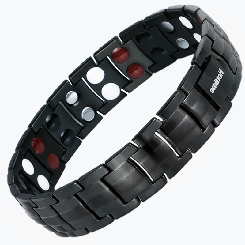 Hottime Double Row Health Bracelet Punk Men's Jewelry Titanium