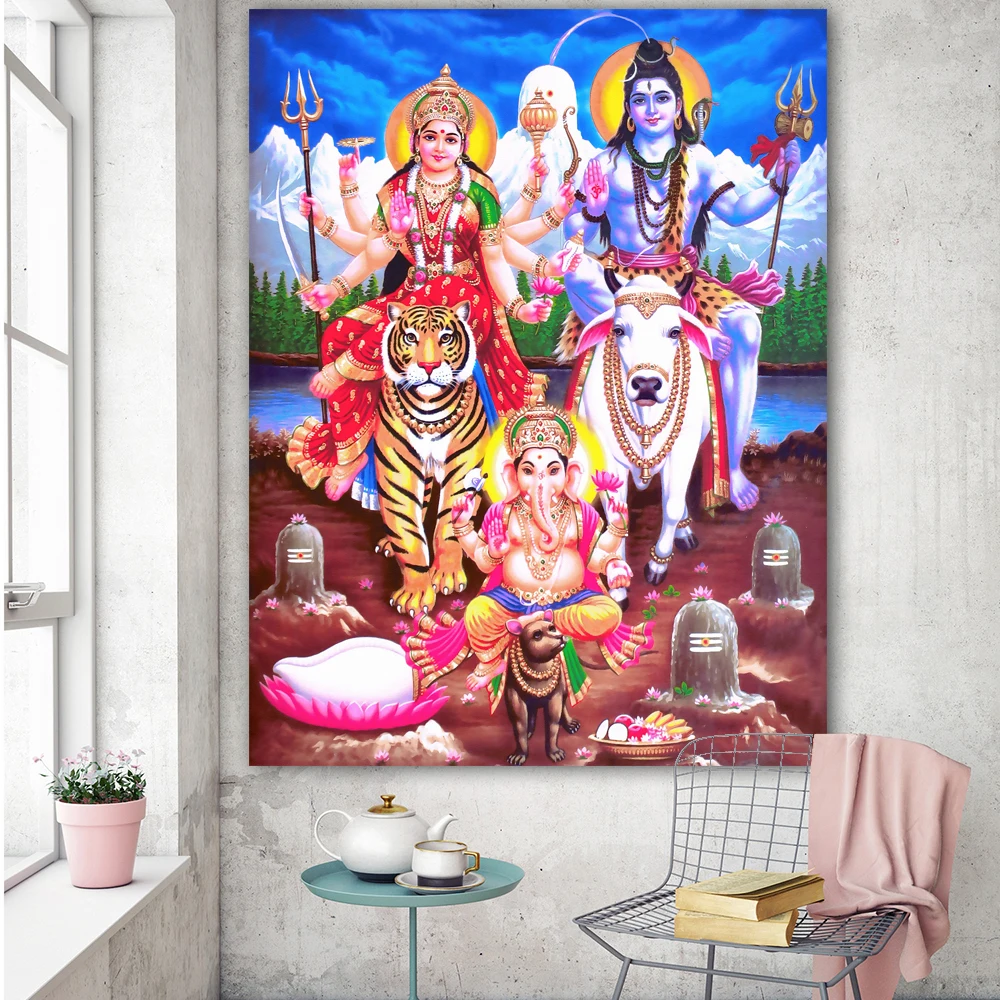 CHENFART холст картины Шива Парвати Ганеша индийское искусство индуистский Бог рисунок стены Искусство стены картина дома