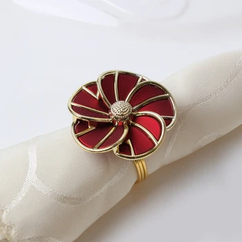 

Gold Plating Red Green Blue Black Plastic Flower Design Stainless Steel Napkin Rings Set