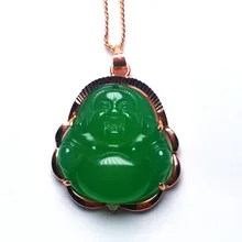Золото Iced Out зеленый нефрит Будда кулон цепь Цепочки и ожерелья Jewelry драгоценный подарок