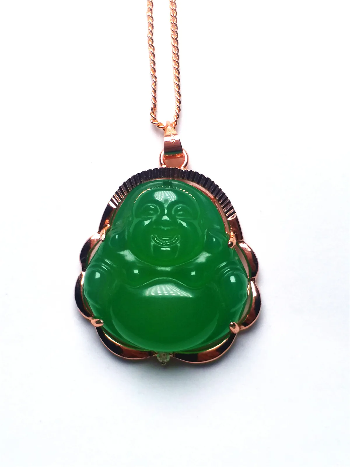 Золото Iced Out зеленый нефрит Будда кулон цепь Цепочки и ожерелья Jewelry драгоценный