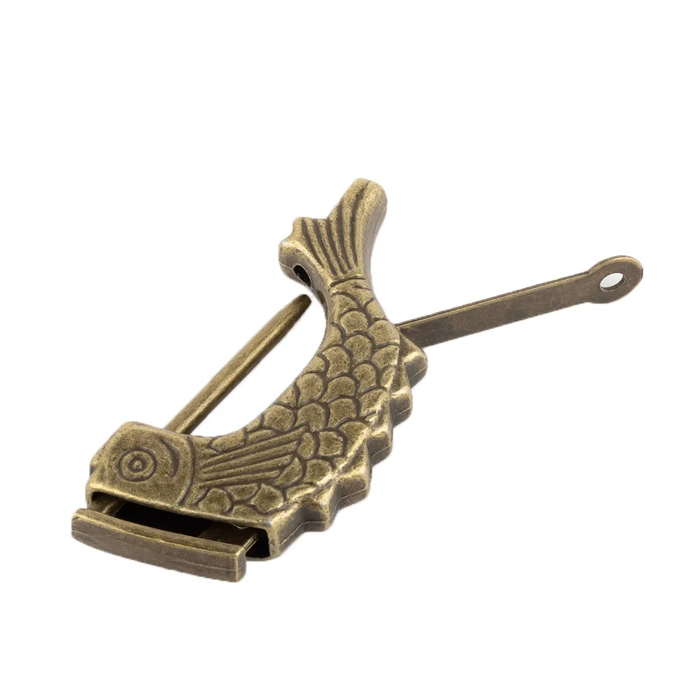 Metal Lock Old Chinese Vintage Antique Fish Shaped Keyed Padlock Retro