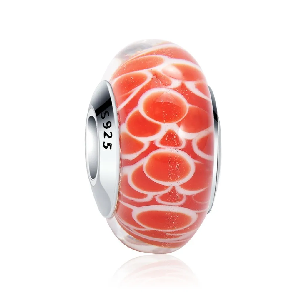 Suplush 925 пробы серебряный розовый/красный Effervescence муранского стекла бисера подходят бренд браслет Шарм Аутентичные ювелирные изделия - Цвет: PSGB0063