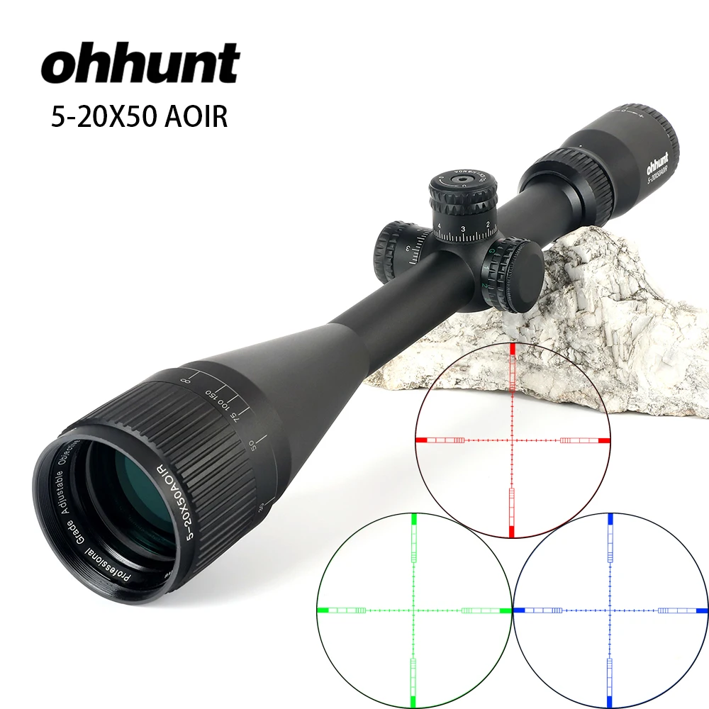 Охотничий винтовочный прицел ohhunt 5 20X50 AOIR оптический с полуметром Mil dot R/G/B