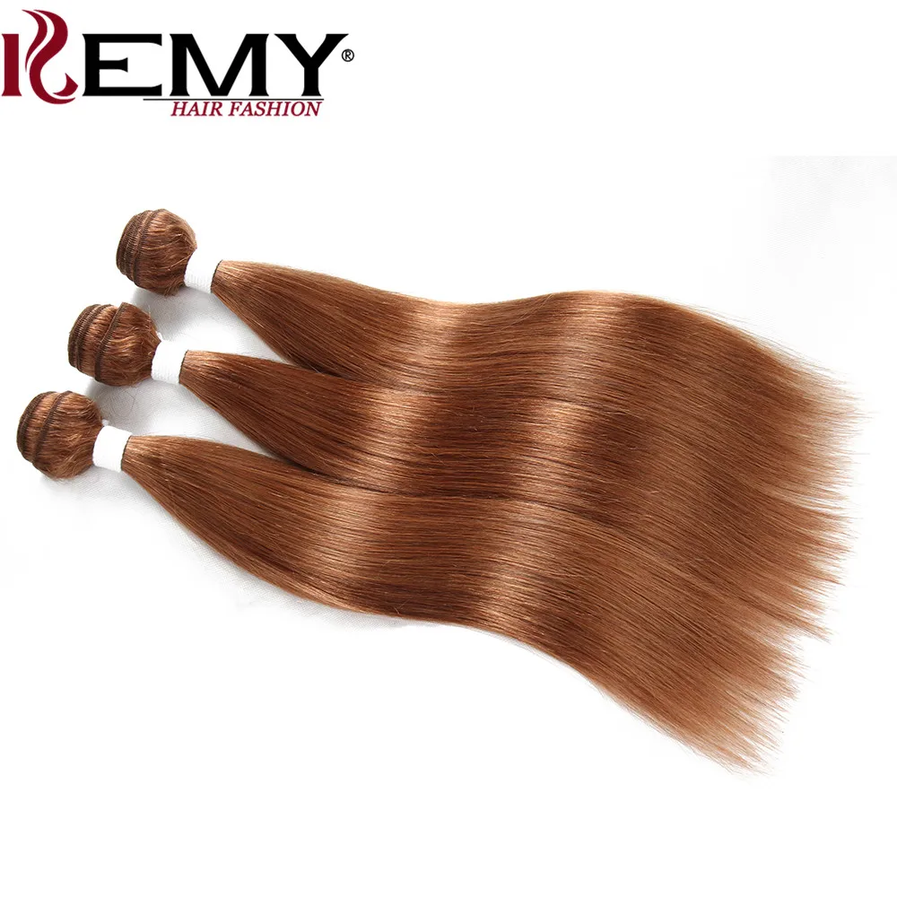 Brazilian Straight Human Hair Bundles With Closure 4*4 KEMY HAIR Pre-Colored 100% Human Hair Weave Bundles 3PCS Non-Remy Hair