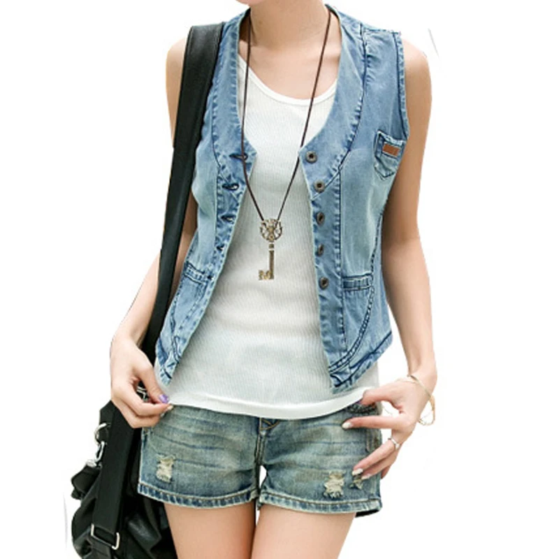 2019 gaya musim panas jean  jaket  Denim  rompi bulu  untuk 