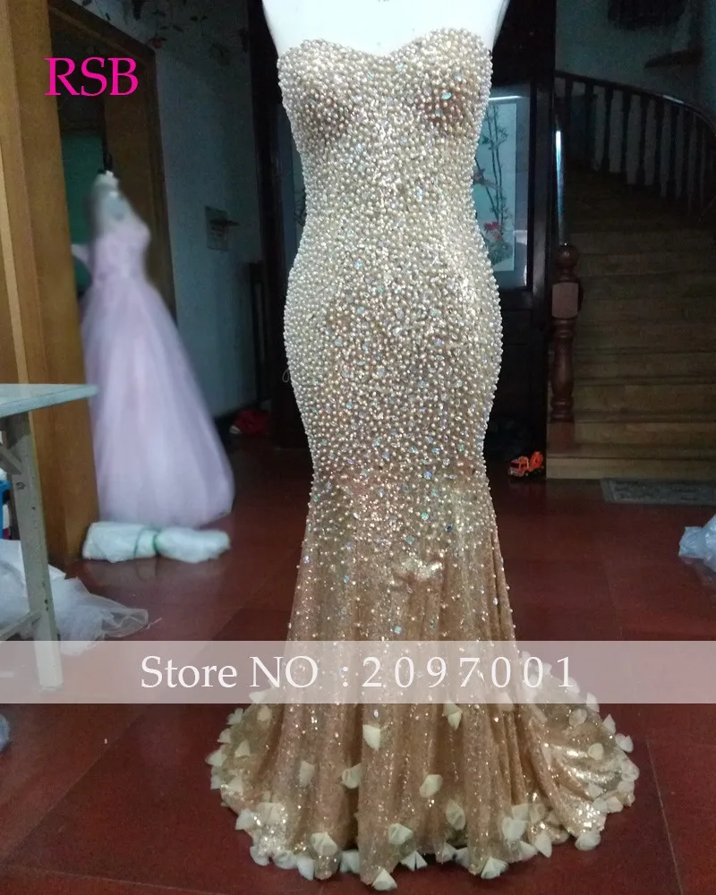 Bling Bling nuevo vestido de noche largo piso longitud de la sirena que rebordea lentejuelas Sleeveless Sweetheart Prom Dress (3)