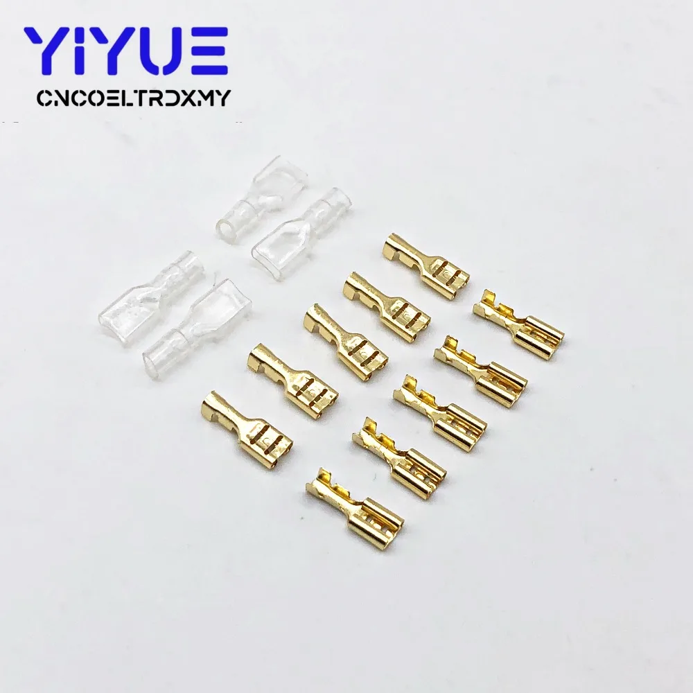 

100pcs Brass Female Spade Connectors 4.8mm Crimp Terminal with Insulating Sleeve 22-16AWG 0.3mm Thickness