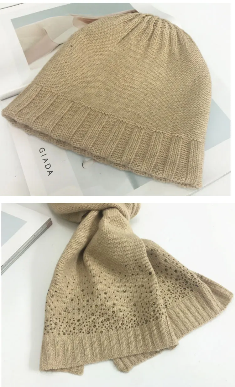  hat scarf set  Scarf, Hat & Glove Sets knitted  winter hat and scarf woman with diamond  (7)
