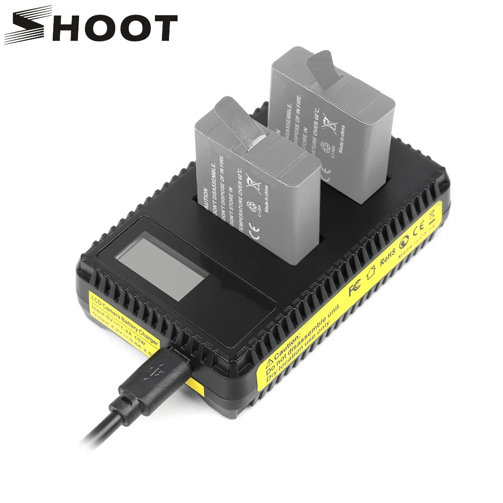 

SHOOT LCD Display Dual Port Battery Charger For GoPro Hero 7 6 5 Black Go Pro 7 6 5 Action Cam Accessory Set With Charging cable