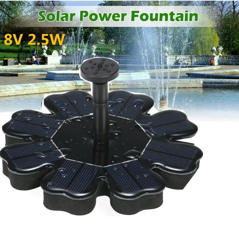 8 в 2,5 Вт цветок Форма Водяной насос солнечный фонтан солнечная панель открытый сад фонтан бассейн пруд погружной водопад - Цвет: black