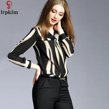 

Brands Women's Tops Fashion Stripe Chiffon Long Sleeve Shirts 2018 New Loose Casual Thin Shirts Elegant Qualities Tops CH220