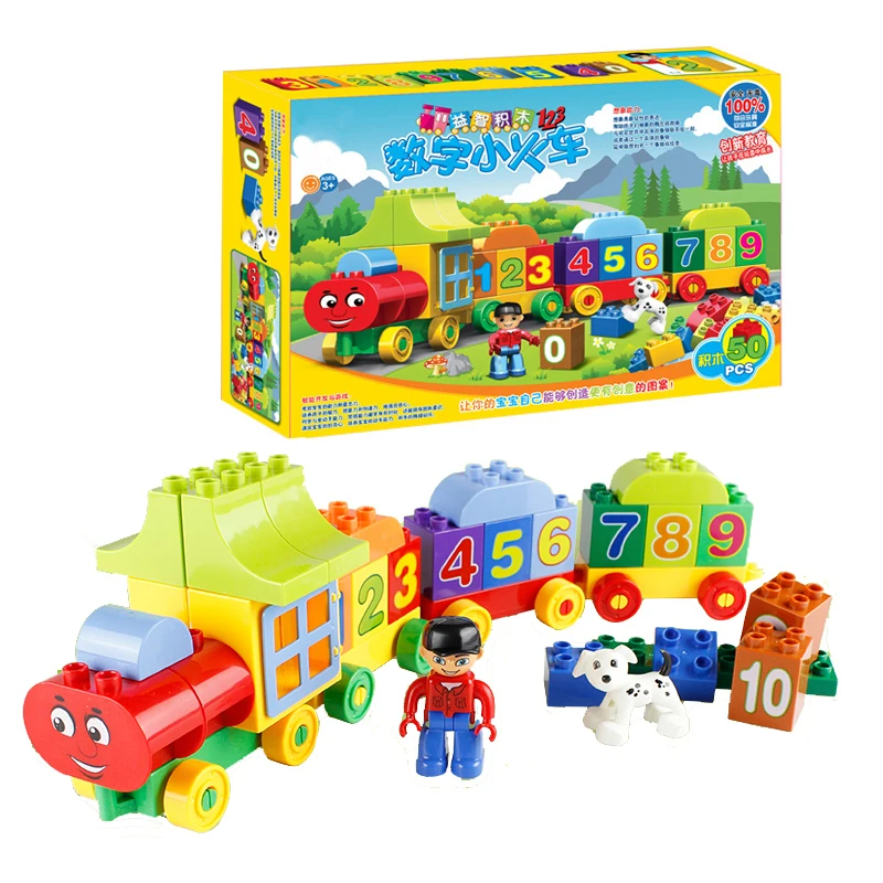 

50pcs Large Size Numbers Train Building Blocks Number Bricks Educational Toys Compatible With legoe Duplos Original Box