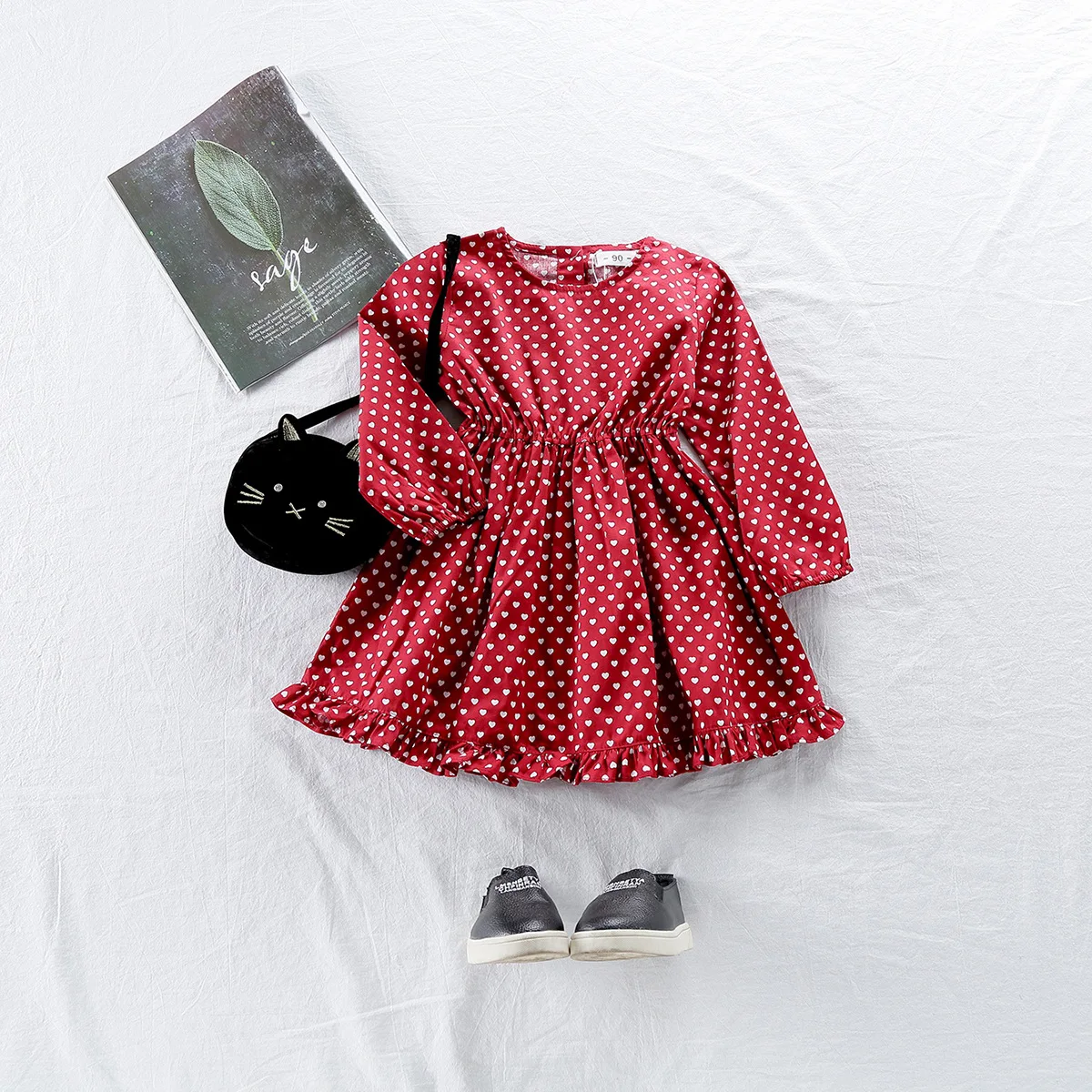 

2019 New Spring Cotton Baby Girls Cartoon Love Heart Long Sleeves Dress Children's Clothing Kids Princess Dresses Casual Clothes