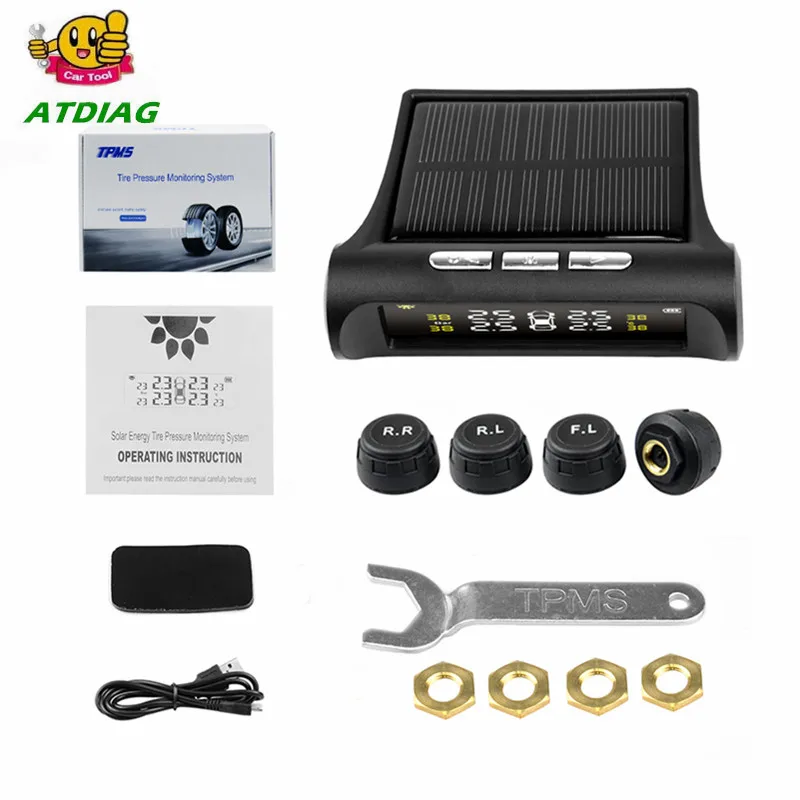 

Newest TPMS LCD Display Car Wireless Tire Tyre Pressure Monitoring System 4 External Sensors For Cars Solar Power