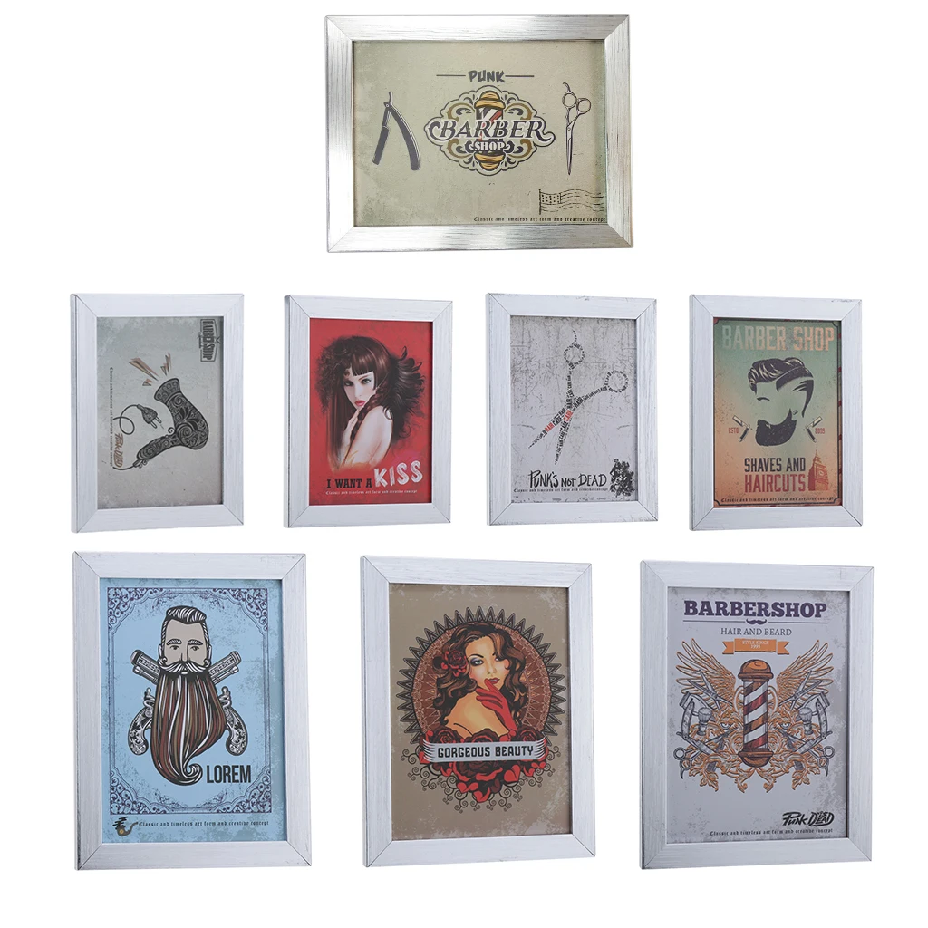 7pcs Hair Beauty Salon Wall Home Decor Poster Picture Barber Shop  Photo Decoration Frame