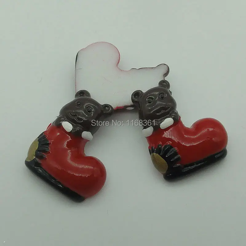 1pcs/lot resin flatback patch bear stockings 23mm Cabochons Scrapbooking Hair Bow Center DIY Christmas decration C108-7