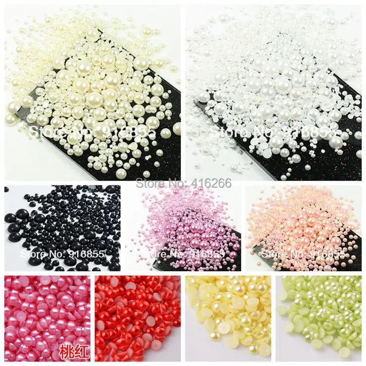 

Free shipping 1000pcs/lot Mixed Sizes from 2mm to 10mm ABS Resin Flatback Half round imitation pearl beads craft DIY