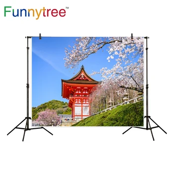 

Funnytree background for photo studio Japanese Sakura building blossom sky tree backdrop photography photobooth photo prop