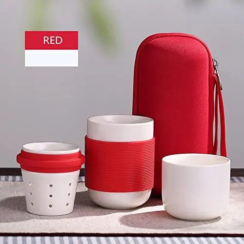 Японские чайные чашки, керамическая кружка для путешествий, чайный набор кунг-фу с заваркой, портативный чайный горшок, набор, кофейная кружка с дорожным пакетом, анти-горячий - Цвет: red