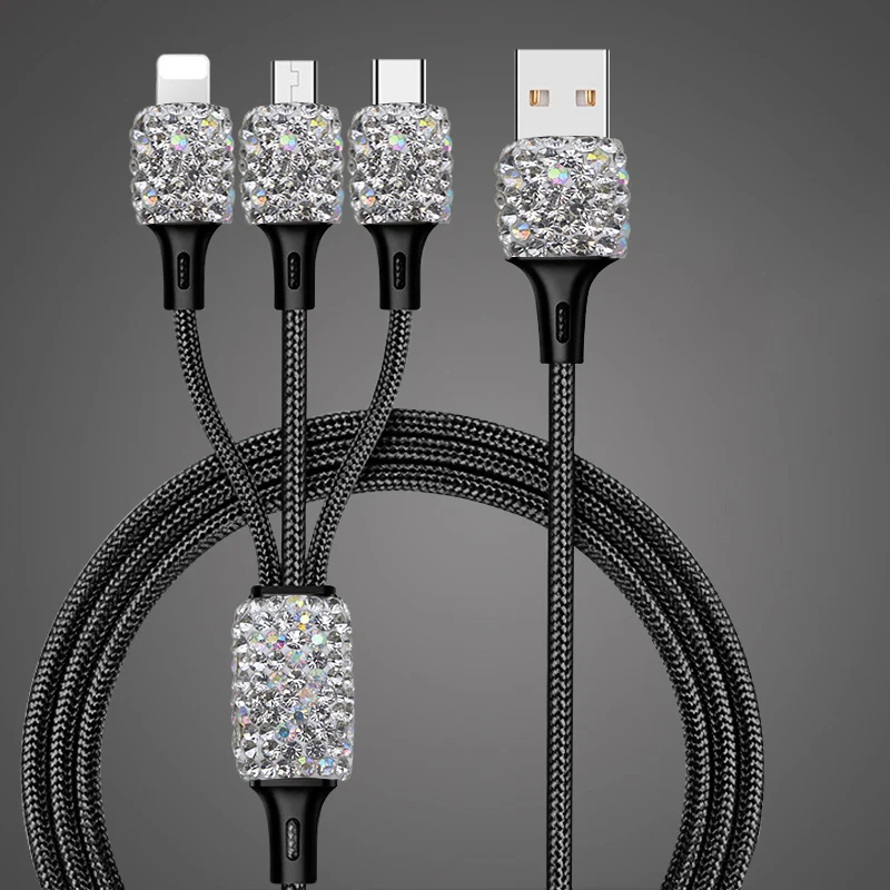 USB кабель Diamond Crystal 3 в 1 для iPhone Micro быстрой зарядки и передачи данных мобильный