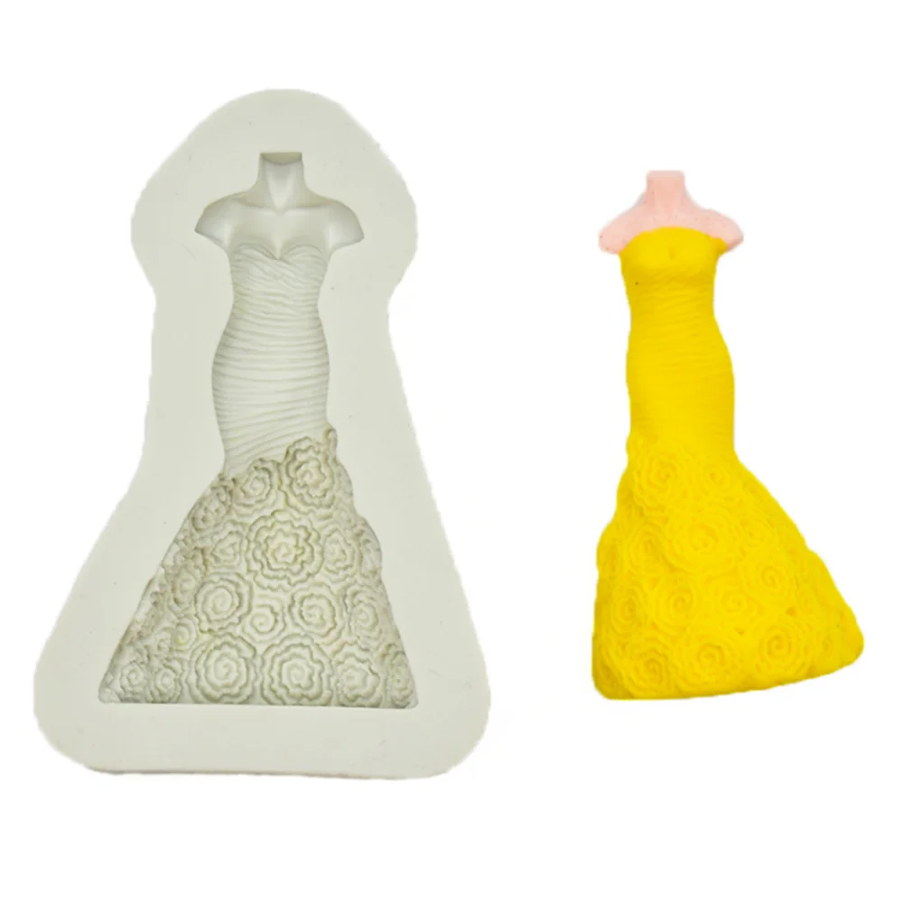 

Beautiful bride wedding dress skirt silicone mold fondant cake decoration baking mould chocolate sugar Pastry Tool