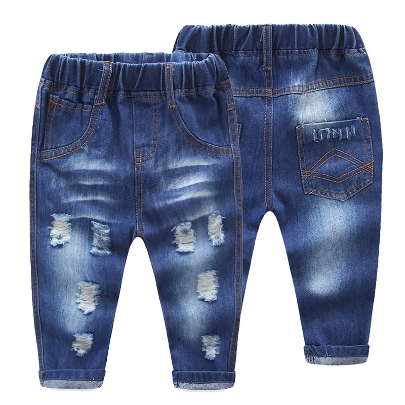 Boys Ripped Jeans Summer New Boys Denim Pants Elastic Waist Straight
