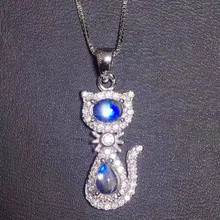 Голубой лунный камень ожерелье кулон кошка стиль натуральный голубой синий лунный камень, серебро 925 0.5ct* 2 шт. драгоценных камней# XY18072003