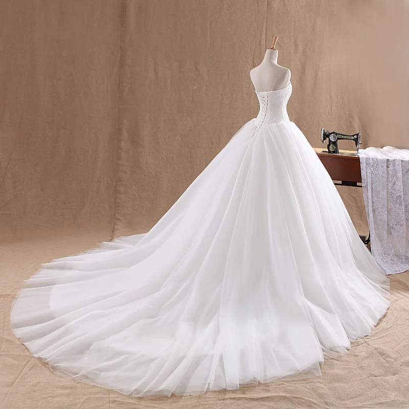 US $36.91 Lamya Court Train Wedding Dress Celebrity Strapless Vintage Tulle Lace Bridal Dresses Vestidos De Novia Nemidor Robe De Soiree