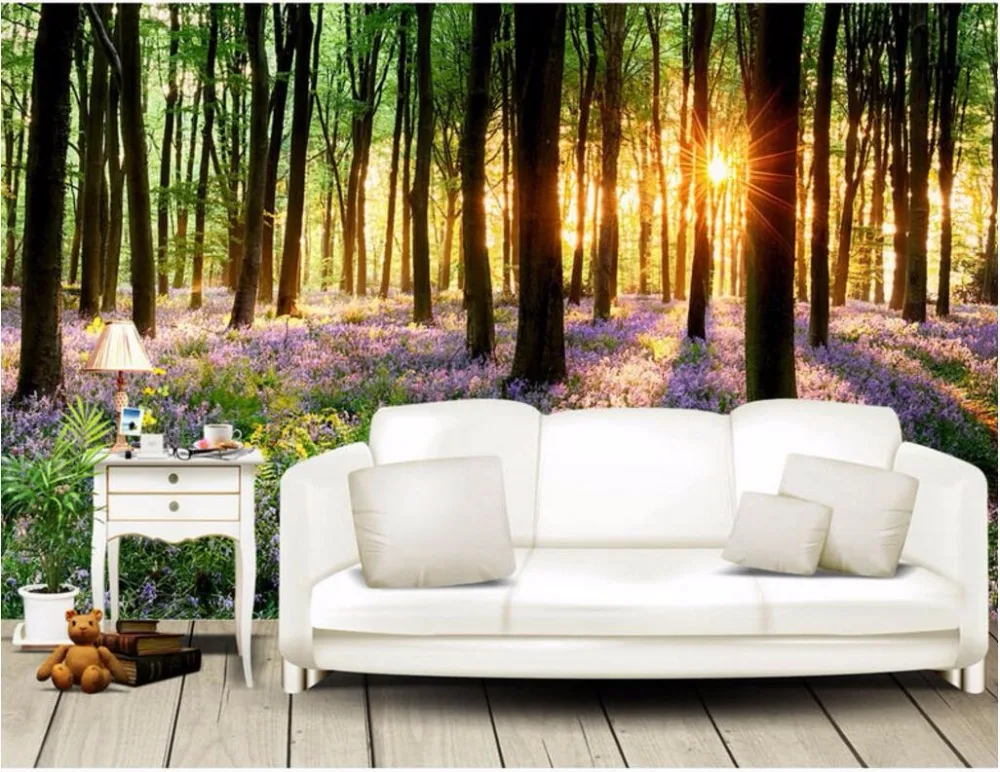 Us 1434 50 Di Sconto3d Carta Da Parati Personalizzata Foto Di Sole Boschi Lavanda Decorazione Della Stanza Della Pittura Di Paesaggio Immagine 3d