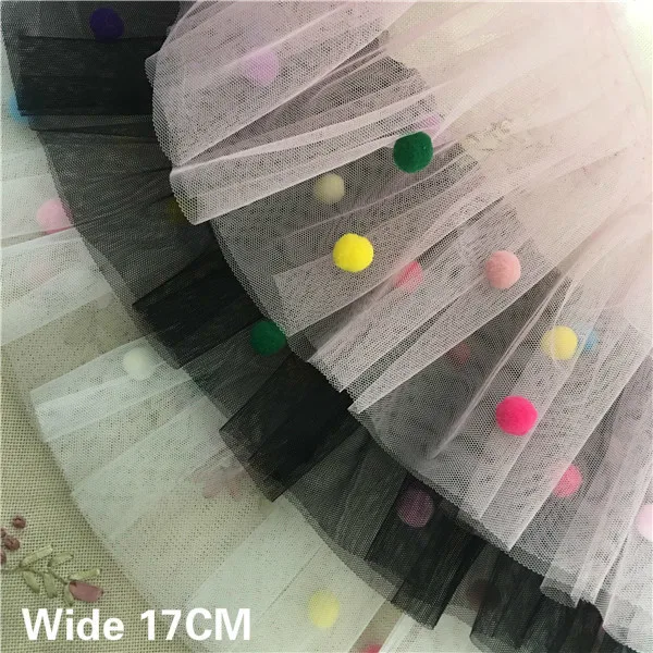 17CM Wide 3D Lace Collar Applique Embroidery Colorful Pompom Trim Girls Fluffy Dress Curtains Fringe Guipure Sewing Accessory | Дом и сад