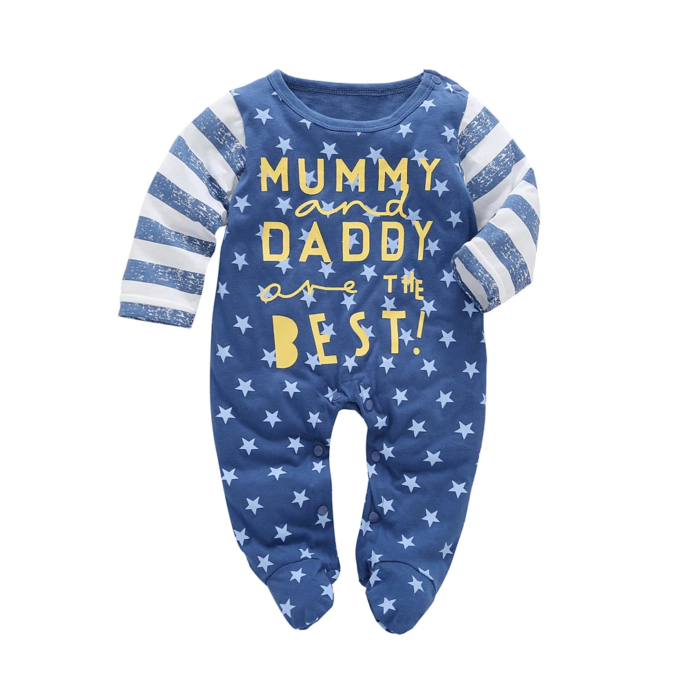 Новинка года, стильные детские комбинезоны для мальчиков и девочек, хлопковая одежда с длинными рукавами для новорожденных комбинезон с надписью «I Love mummy& Daddy», одежда для малышей